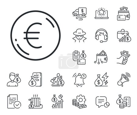 Illustration for Eur currency sign. Cash money, loan and mortgage outline icons. Euro money line icon. Cash coin symbol. Euro money line sign. Credit card, crypto wallet icon. Inflation, job salary. Vector - Royalty Free Image