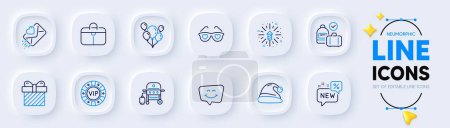 Illustration for Love letter, Santa hat and Handbag line icons for web app. Pack of Love glasses, Gas grill, Fireworks explosion pictogram icons. Vip chip, Surprise, New signs. Carry-on baggage. Vector - Royalty Free Image