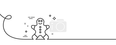 Illustration for Gingerbread man line icon. Continuous one line with curl. Ginger cookie sign. Sweet holiday food symbol. Gingerbread man single outline ribbon. Loop curve pattern. Vector - Royalty Free Image
