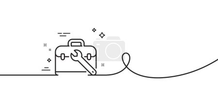 Illustration for Spanner tool line icon. Continuous one line with curl. Repair tool case sign. Fix instruments symbol. Tool case single outline ribbon. Loop curve pattern. Vector - Royalty Free Image