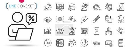 Ilustración de Pack de gestos de pantalla táctil, iconos de línea Ram y Interview. Incluye búsqueda web, correo electrónico, iconos de pictogramas de tipo de cambio. Descargar flecha, Ojo detectar, Eco signos de energía. Certificado. Vector - Imagen libre de derechos