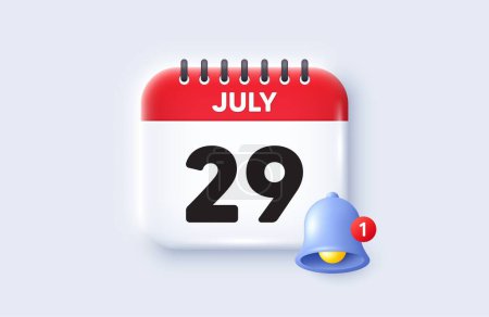 Illustration for 29th day of the month icon. Calendar date 3d icon. Event schedule date. Meeting appointment time. 29th day of July month. Calendar event reminder date. Vector - Royalty Free Image