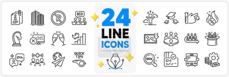 Illustration for Icons set of No parking, Online auction and New products line icons pack for app with Medical staff, Money, Marketing strategy thin outline icon. Paper plane, Reject access. Vector - Royalty Free Image