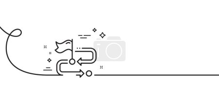 Illustration for Travel path line icon. Continuous one line with curl. Location flag sign. Success symbol. Travel path single outline ribbon. Loop curve pattern. Vector - Royalty Free Image
