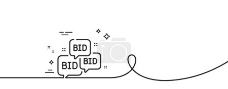 Illustration for Bid offer line icon. Continuous one line with curl. Auction sign. Raise the price up symbol. Bid offer single outline ribbon. Loop curve pattern. Vector - Royalty Free Image
