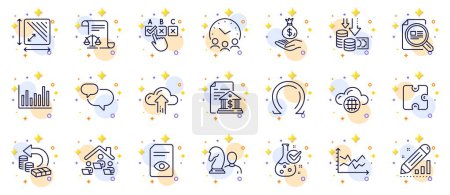 Illustration for Outline set of Bank document, Cloud computing and View document line icons for web app. Include Deflation, Check article, Work home pictogram icons. Correct checkbox, Edit statistics. Vector - Royalty Free Image