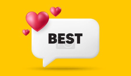 Illustration for Best promotion tag. 3d speech bubble banner with hearts. Special offer Sale sign. Advertising Discounts symbol. Best chat speech message. 3d offer talk box. Vector - Royalty Free Image