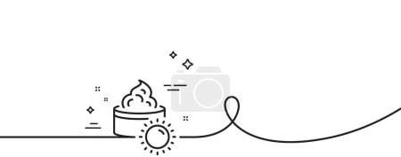 Illustration for Sun face cream line icon. Continuous one line with curl. Skin care sign. Cosmetic lotion symbol. Sun cream single outline ribbon. Loop curve pattern. Vector - Royalty Free Image