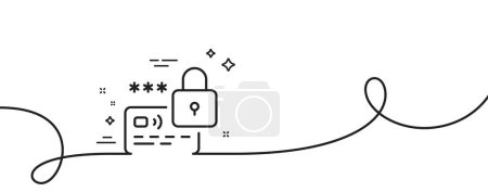 Illustration for Lock line icon. Continuous one line with curl. Protected credit card sign. Password security symbol. Lock single outline ribbon. Loop curve pattern. Vector - Royalty Free Image
