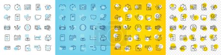 Illustration for Vector icons set of Cyber attack, Seo phone and Head line icons pack for web with Speech bubble, Customer satisfaction, Project edit outline icon. Vitamin h1, Approved checklist. Vector - Royalty Free Image