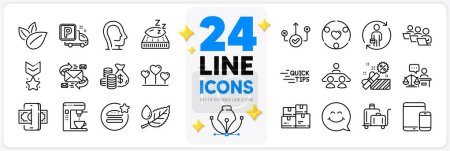 Illustration for Icons set of Replacement, Love heart and Court judge line icons pack for app with Winner medal, Leaf dew, Organic product thin outline icon. Wholesale inventory, Education. Vector - Royalty Free Image