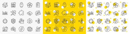 Illustration for Outline Investment, Idea and Cloud sync line icons pack for web with Smartwatch, Magic wand, Vaccination appointment line icon. Checklist, Timer, Environment day pictogram icon. Vector - Royalty Free Image