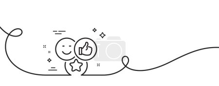 Illustration for Social media likes line icon. Continuous one line with curl. Thumbs up sign. Positive smile feedback symbol. Like single outline ribbon. Loop curve pattern. Vector - Royalty Free Image