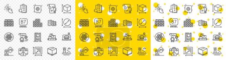 Illustration for Outline Inspect, Delivery box and Boxes shelf line icons pack for web with Square area, Gas station, Cable section line icon. Wholesale goods, Brush, Entrance pictogram icon. Vector - Royalty Free Image