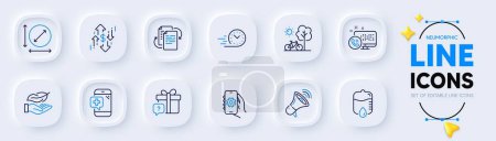 Illustration for App settings, Bureaucracy and Circle area line icons for web app. Pack of Dollar rate, Fast delivery, Lightweight pictogram icons. Web call, Secret gift, Bicycle signs. Medical phone. Vector - Royalty Free Image
