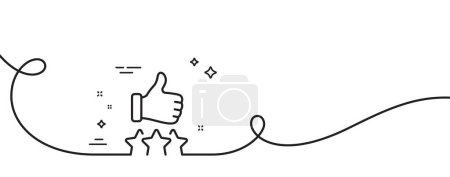 Illustration for Rating stars line icon. Continuous one line with curl. Thumb up hand sign. User ranking symbol. Rating stars single outline ribbon. Loop curve pattern. Vector - Royalty Free Image