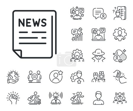 Illustration for Propaganda conspiracy newspaper sign. Specialist, doctor and job competition outline icons. Fake news line icon. Wrong truth symbol. Fake news line sign. Avatar placeholder, spy headshot icon. Vector - Royalty Free Image