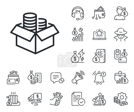 Illustration for Financial trade sign. Cash money, loan and mortgage outline icons. Money box line icon. Investment symbol. Money box line sign. Credit card, crypto wallet icon. Inflation, job salary. Vector - Royalty Free Image