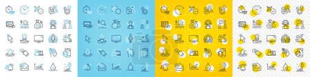 Illustration for Vector icons set of Delivery, Rotation gesture and Cursor line icons pack for web with Check investment, Bitcoin graph, Binary code outline icon. Seo gear, Loyalty points, Qr code pictogram. Vector - Royalty Free Image