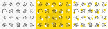 Illustration for Outline Coins bag, Stars and Employee hand line icons pack for web with Cyber attack, Medical syringe, Business choice line icon. Click hand, Podium, Puzzle pictogram icon. Vector - Royalty Free Image