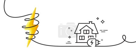 Illustration for Home charging line icon. Continuous one line with curl. House car charger sign. Electric power symbol. Home charging single outline ribbon. Loop curve with energy. Vector - Royalty Free Image