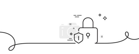 Illustration for Lock line icon. Continuous one line with curl. Padlock protection sign. Security access shield. Lock single outline ribbon. Loop curve pattern. Vector - Royalty Free Image