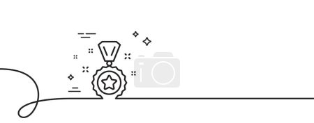 Illustration for Winner reward line icon. Continuous one line with curl. Award medal sign. Best achievement symbol. Winner reward single outline ribbon. Loop curve pattern. Vector - Royalty Free Image