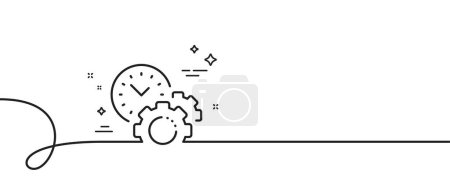 Illustration for Time management line icon. Continuous one line with curl. Clock sign. Gear symbol. Time management single outline ribbon. Loop curve pattern. Vector - Royalty Free Image
