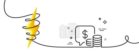 Illustration for Coins line icon. Continuous one line with curl. Cash money sign. Business income symbol. Coins single outline ribbon. Loop curve with energy. Vector - Royalty Free Image
