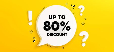 Illustration for Up to 80 percent discount. Chat speech bubble banner with questions. Sale offer price sign. Special offer symbol. Save 80 percentages. Discount tag speech bubble message. Quiz chat box. Vector - Royalty Free Image