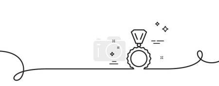 Illustration for Award Medal line icon. Continuous one line with curl. Winner achievement symbol. Glory or Honor sign. Medal single outline ribbon. Loop curve pattern. Vector - Royalty Free Image