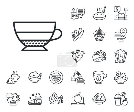 Illustration for Hot drink sign. Crepe, sweet popcorn and salad outline icons. Americano coffee icon. Beverage symbol. Americano line sign. Pasta spaghetti, fresh juice icon. Supply chain. Vector - Royalty Free Image
