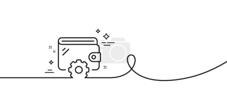 Illustration for Wallet line icon. Continuous one line with curl. Money purse with cogwheel sign. Cash budget symbol. Wallet single outline ribbon. Loop curve pattern. Vector - Royalty Free Image