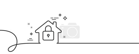 Illustration for Lock line icon. Continuous one line with curl. Home protection sign. House padlock symbol. Lock single outline ribbon. Loop curve pattern. Vector - Royalty Free Image
