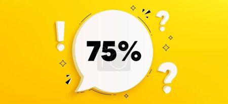 Illustration for 75 percent off sale tag. Chat speech bubble banner with questions. Discount offer price sign. Special offer symbol. Discount speech bubble message. Quiz chat box. Vector - Royalty Free Image