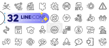 Illustration for Outline set of No puzzle, Puzzle and Video conference line icons for web with Wind energy, Water splash, Ranking thin icon. Election candidate, Diesel station, Timeline pictogram icon. Vector - Royalty Free Image