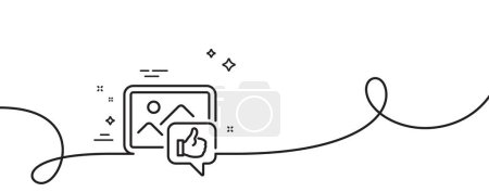Illustration for Like photo line icon. Continuous one line with curl. Thumbs up sign. Positive feedback, social media symbol. Like photo single outline ribbon. Loop curve pattern. Vector - Royalty Free Image