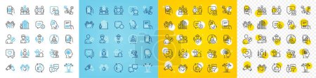 Illustration for Vector icons set of Refresh like, Business podium and Volunteer line icons pack for web with Agent, Analysis app, Anxiety outline icon. Parcel invoice, Teamwork, Ethics pictogram. Vector - Royalty Free Image