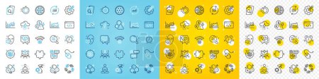 Illustration for Vector icons set of Organic tested, Deflation and Cable section line icons pack for web with Update data, Financial diagram, Face attention outline icon. Skin condition, Settings gear. Vector - Royalty Free Image