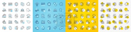 Illustration for Vector icons set of Currency exchange, Internet book and Video conference line icons pack for web with Speech bubble, Consulting, Puzzle outline icon. E-mail, Phone transfer. Vector - Royalty Free Image
