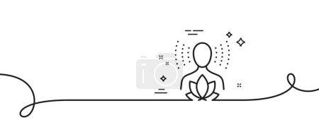 Ilustración de Icono de línea de equilibrio de yoga. Continuo una línea con rizo. Signo de loto de meditación. Relájate cuerpo y mente símbolo. Equilibrio de yoga cinta de esquema único. Patrón de curva de bucle. Vector - Imagen libre de derechos