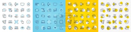 Illustration for Vector icons set of Waterproof, Scroll down and Touchscreen gesture line icons pack for web with Deflation, Map, Cogwheel outline icon. Chat message, Like, Refresh mail pictogram. Vector - Royalty Free Image