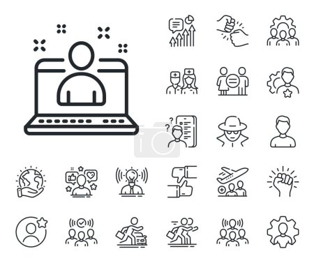Illustration for Business management sign. Specialist, doctor and job competition outline icons. Best manager line icon. Agent symbol. Best manager line sign. Avatar placeholder, spy headshot icon. Vector - Royalty Free Image