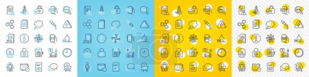 Illustration for Vector icons set of Info, Talk bubble and Time line icons pack for web with Chemical formula, Dots message, Mail app outline icon. Waterproof, Online voting, Versatile pictogram. Rfp. Vector - Royalty Free Image