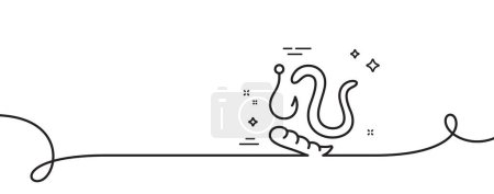 Illustration for Maggots lure line icon. Continuous one line with curl. Fishing hook with worms sign. Fishhook bait symbol. Worms single outline ribbon. Loop curve pattern. Vector - Royalty Free Image