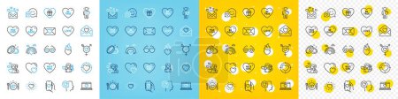 Illustration for Vector icons set of Heart flame, Heart and Dating app line icons pack for web with Love, Romantic talk, Love letter outline icon. Be good, Genders, Valentine pictogram. Be true. Vector - Royalty Free Image