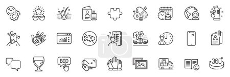 Illustration for Icons pack as Copyright, Video conference and Thiamine vitamin line icons for app include Speech bubble, Clean bubbles, Bid offer outline thin icon web set. Working hours, Leadership. Vector - Royalty Free Image