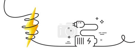 Illustration for Battery plug line icon. Continuous one line with curl. Charge accumulator sign. Electric power symbol. Battery single outline ribbon. Loop curve with energy. Vector - Royalty Free Image