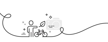 Téléchargez les illustrations : Icône de ligne de vélo écologique. Continu une ligne avec boucle. Panneau de transport vélo ville. Symbole de transport extérieur. Ruban à contour unique Eco bike. Courbe de boucle. Vecteur - en licence libre de droit