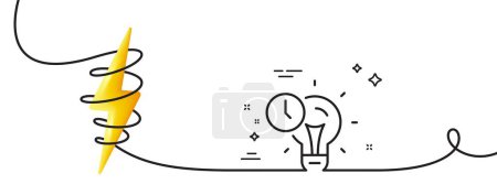Illustration for Time management line icon. Continuous one line with curl. Idea lightbulb sign. Clock symbol. Time management single outline ribbon. Loop curve with energy. Vector - Royalty Free Image